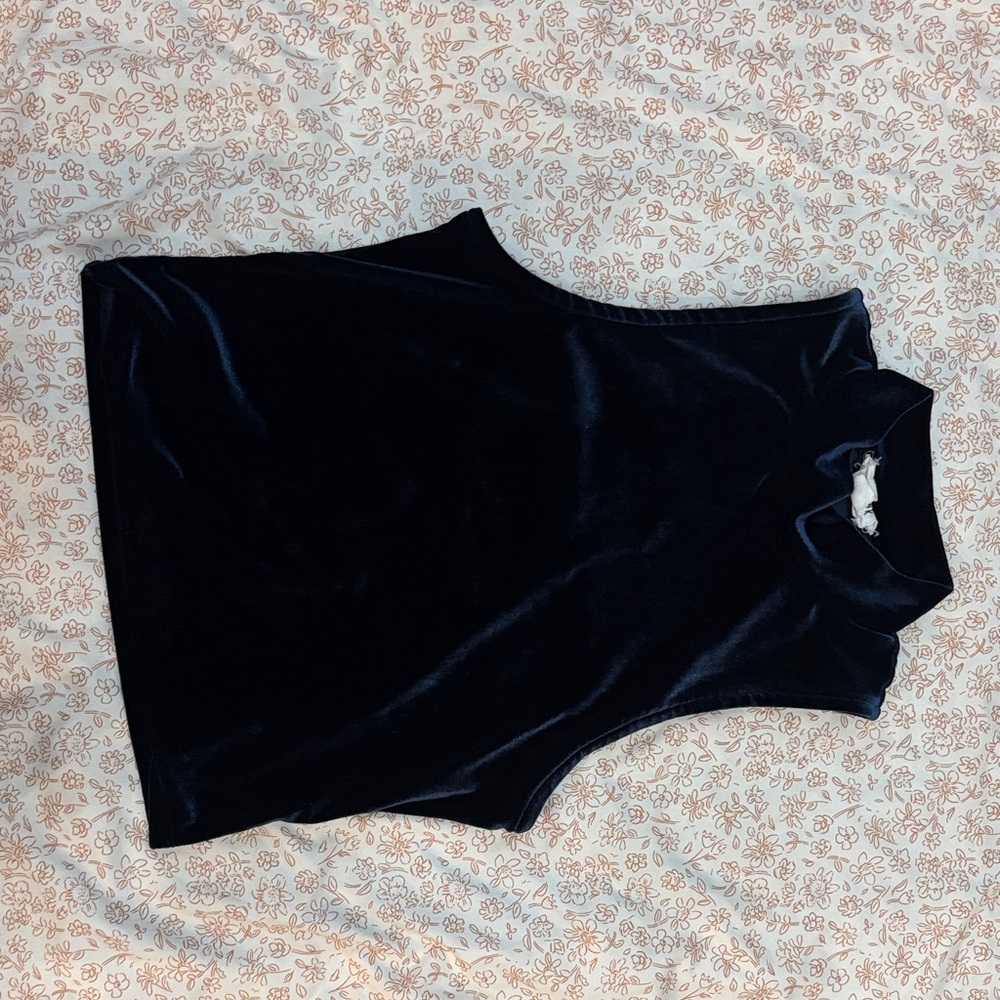 Navy Blue Velvet Sleeveless Crop Top